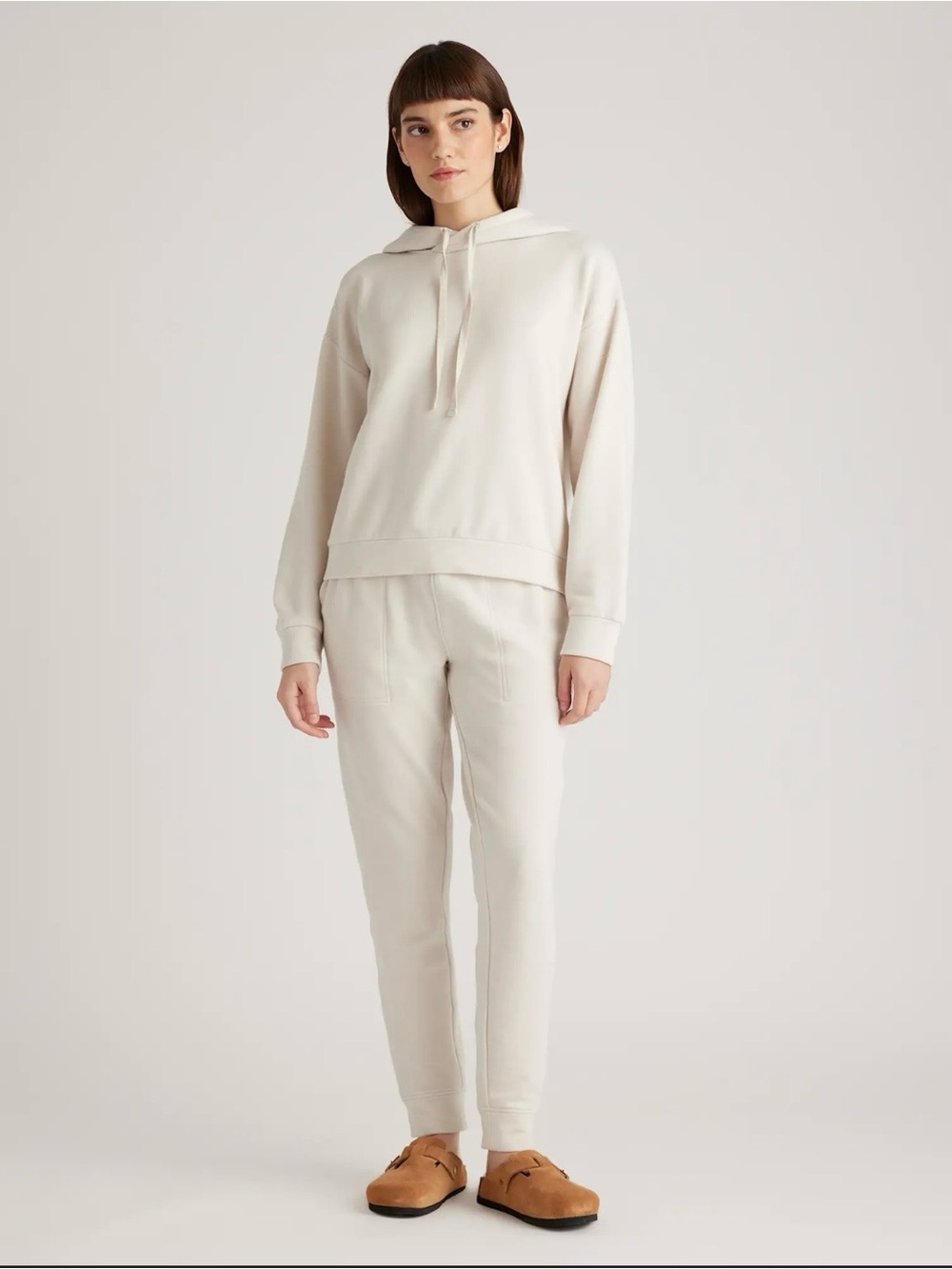 Quince Sz M Supersoft Fleece Joggers Off White Athleisure Quiet Luxury
